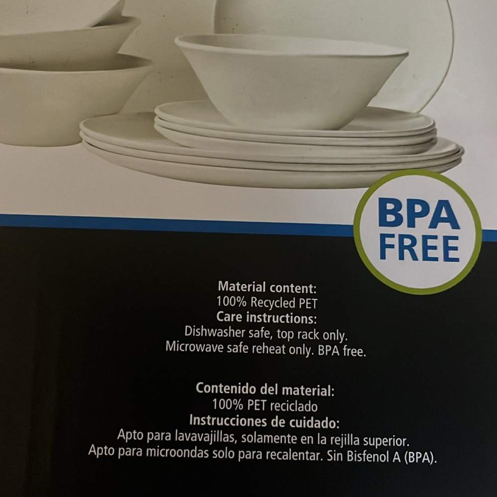 Mainstays 12-Piece Dinnerware Set Service For 4 BPA-Free white  Specks - Picture 3 of 4